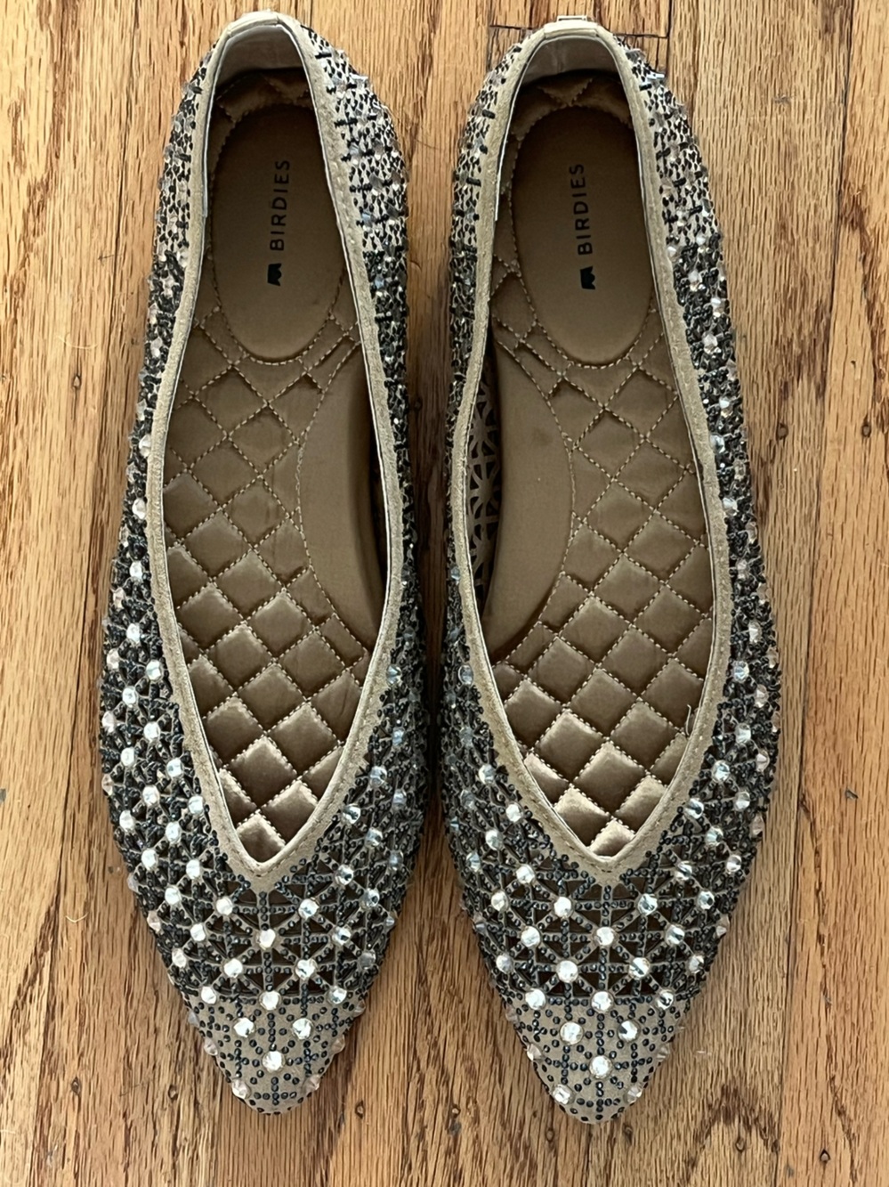 Birdies Goldfinch Quartz Crystal Suede Embellished Pointed Flats Size 10